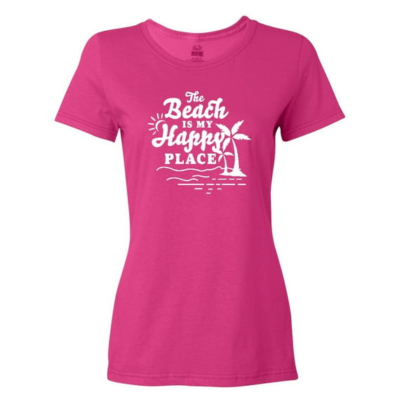 Inktastic The Beach is My Happy Place with Palm Trees Women's T-Shirt