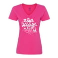 thumbnail image 1 of Inktastic The Beach is My Happy Place with Palm Trees Women's V-Neck T-Shirt, 1 of 5