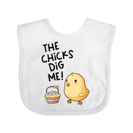 Inktastic The Chicks Dig Me Easter Baby Chick with Basket and Eggs Boys or Girls Baby Bib