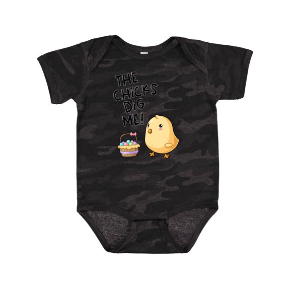 Inktastic The Chicks Dig Me Easter Baby Chick with Basket and Eggs Boys or Girls Baby Bodysuit