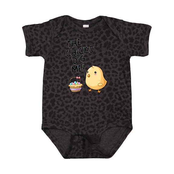 Inktastic The Chicks Dig Me Easter Baby Chick with Basket and Eggs Boys or Girls Baby Bodysuit