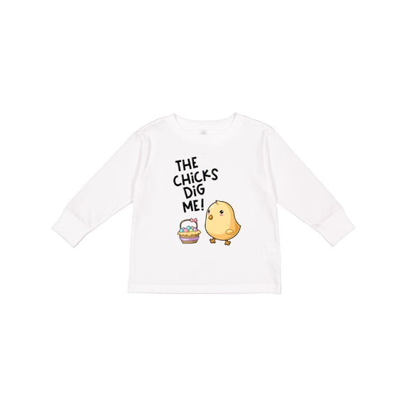 Inktastic The Chicks Dig Me Easter Baby Chick with Basket and Eggs Boys or Girls Long Sleeve Toddler T-Shirt