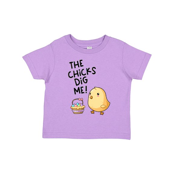 Inktastic The Chicks Dig Me Easter Baby Chick with Basket and Eggs Boys or Girls Toddler T-Shirt