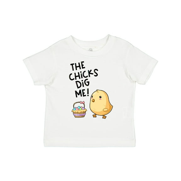 Inktastic The Chicks Dig Me Easter Baby Chick with Basket and Eggs Boys or Girls Toddler T-Shirt