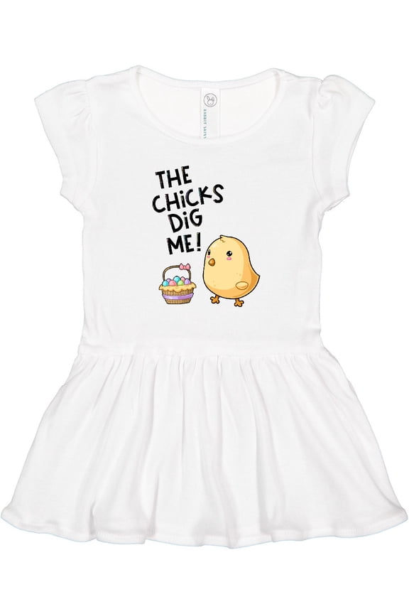 The Chicks Dig Me Easter Baby Chick with Basket and Eggs Girls Toddler Dress