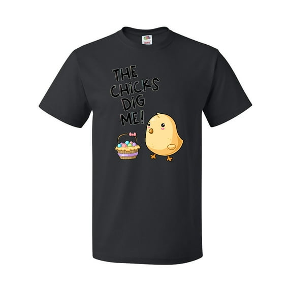 Inktastic The Chicks Dig Me Easter Baby Chick with Basket and Eggs T-Shirt