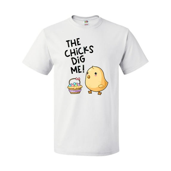Inktastic The Chicks Dig Me Easter Baby Chick with Basket and Eggs T-Shirt