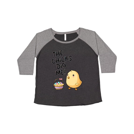 Inktastic The Chicks Dig Me Easter Baby Chick with Basket and Eggs Women's Plus Size T-Shirt