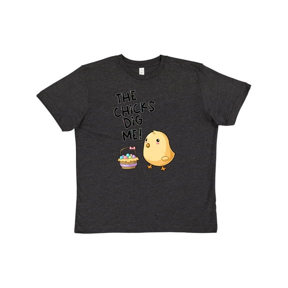 Inktastic The Chicks Dig Me Easter Baby Chick with Basket and Eggs Youth T-Shirt