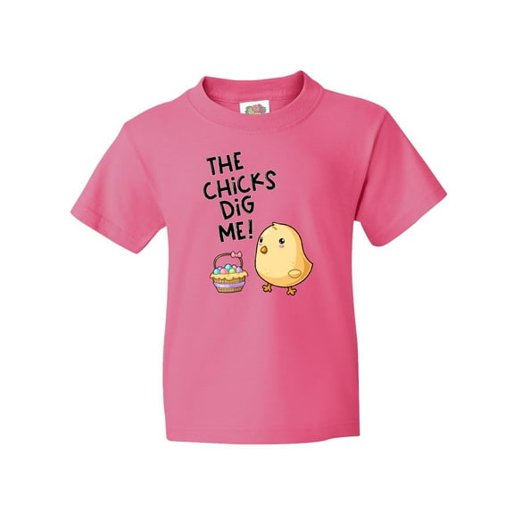 Inktastic The Chicks Dig Me Easter Baby Chick with Basket and Eggs Youth T-Shirt
