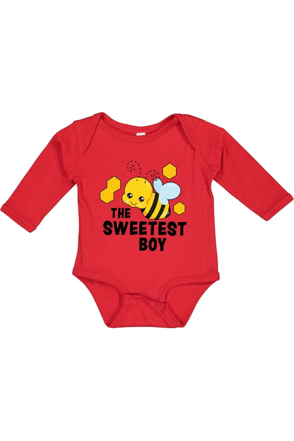 The Sweetest Boy with Bee and Honey Combs Boys or Girls Long Sleeve Baby Bodysuit