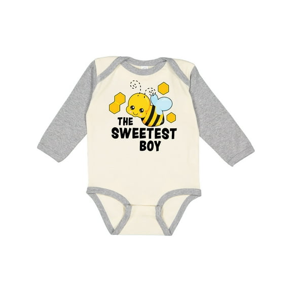 Inktastic The Sweetest Boy with Bee and Honey Combs Boys or Girls Long Sleeve Baby Bodysuit