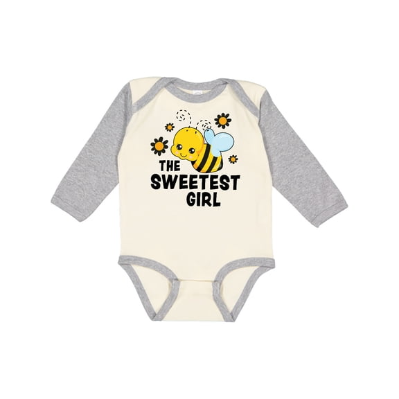Inktastic The Sweetest Girl with Bee and Honey Combs Boys or Girls Long Sleeve Baby Bodysuit