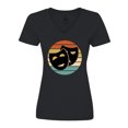 thumbnail image 1 of Inktastic Theater Masks Acting Retro Sunset Women's V-Neck T-Shirt, 1 of 5