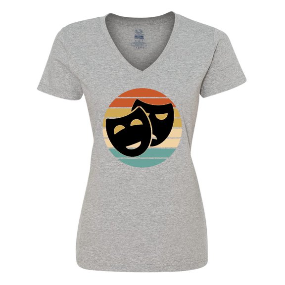 Inktastic Theater Masks Acting Retro Sunset Women's V-Neck T-Shirt