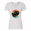 thumbnail image 1 of Inktastic Theater Masks Acting Retro Sunset Women's V-Neck T-Shirt, 1 of 5