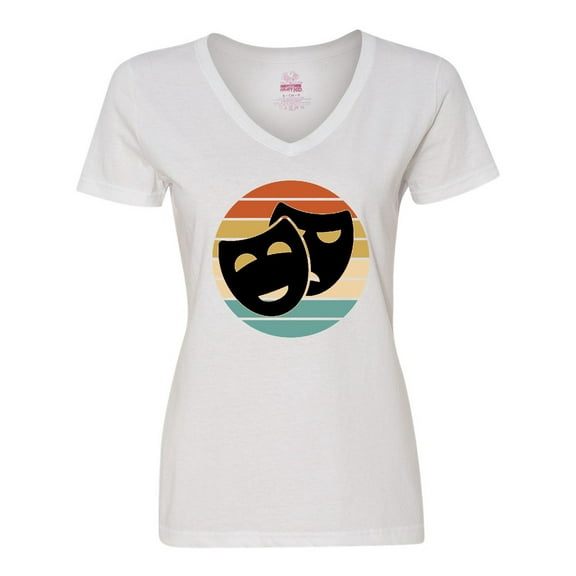 Inktastic Theater Masks Acting Retro Sunset Women's V-Neck T-Shirt