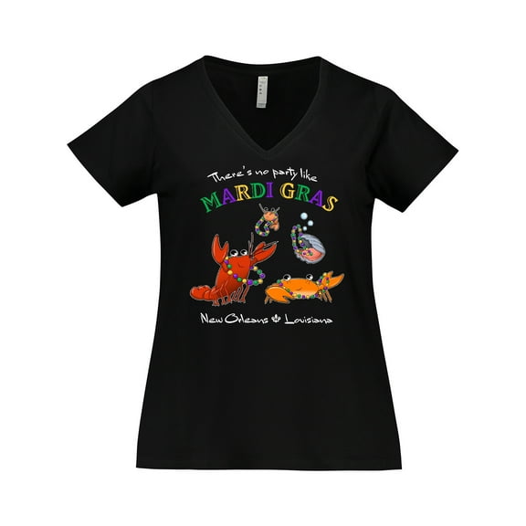 Inktastic There's No Party Like Mardi Gras With Partying Seafood Women's Plus Size V-Neck T-Shirt