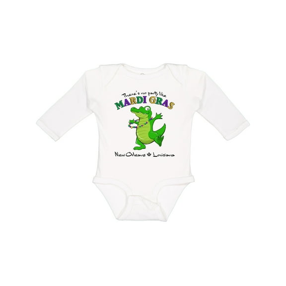 Inktastic There's No Party Like Mardi Gras-alligator Boys or Girls Long Sleeve Baby Bodysuit