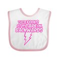 thumbnail image 1 of Inktastic These Fools Put My Cape on Backwards&reg; Bolt Pink Girls Baby Bib, 1 of 4