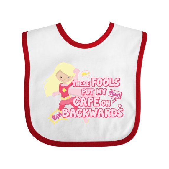 Inktastic These Fools Put My Cape on Backwards® Pink Superhero Edition Girls Baby Bib