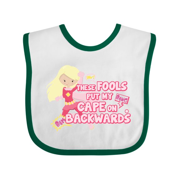Inktastic These Fools Put My Cape on Backwards® Pink Superhero Edition Girls Baby Bib