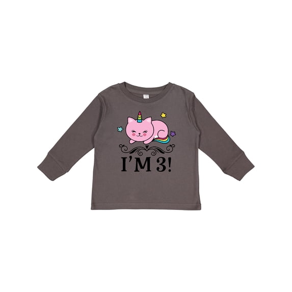 Inktastic Third Birthday Cat Unicorn Girls Long Sleeve Toddler T-Shirt
