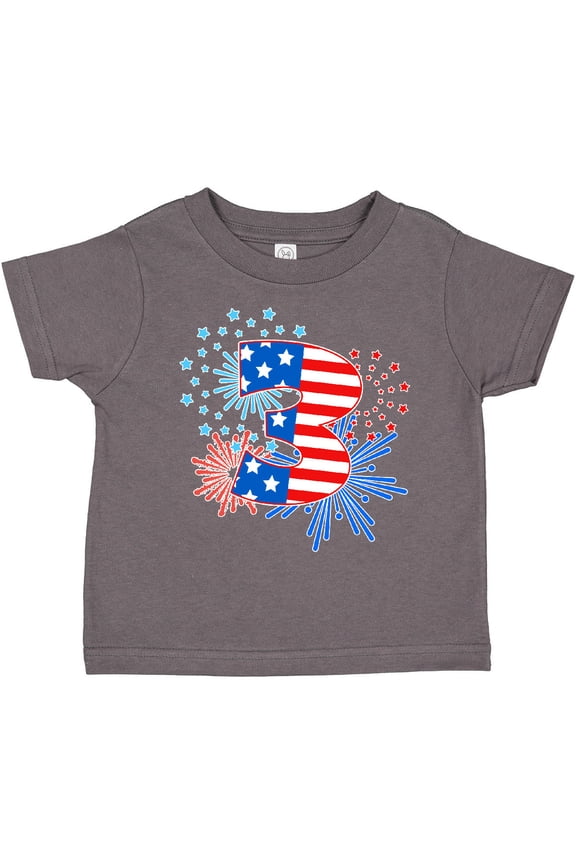 Third Birthday Fourth of July Fireworks Boys or Girls Toddler T-Shirt