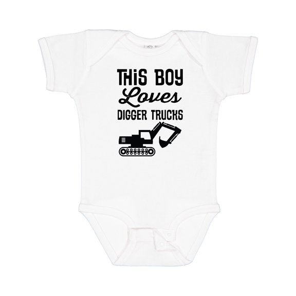 Inktastic This Boy Loves Digger Trucks Construction Boys Baby Bodysuit