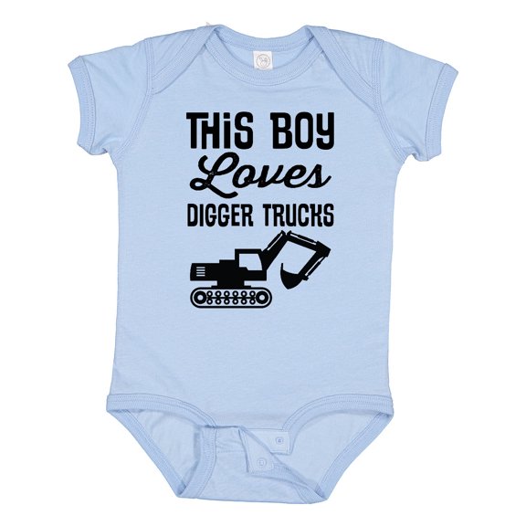 Inktastic This Boy Loves Digger Trucks Construction Boys Baby Bodysuit