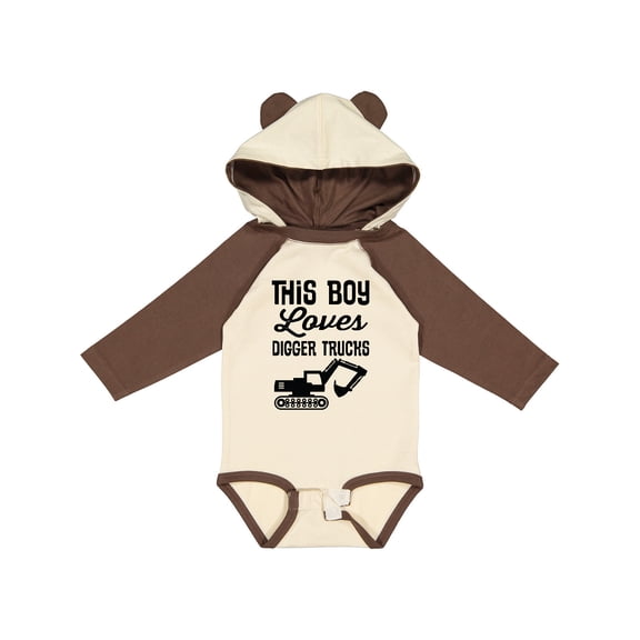 Inktastic This Boy Loves Digger Trucks Construction Boys Long Sleeve Baby Bodysuit