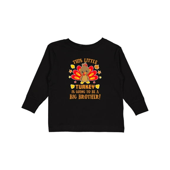 Inktastic This Little Turkey is Going to Be a Big Brother with Orange Text Boys Long Sleeve Toddler T-Shirt