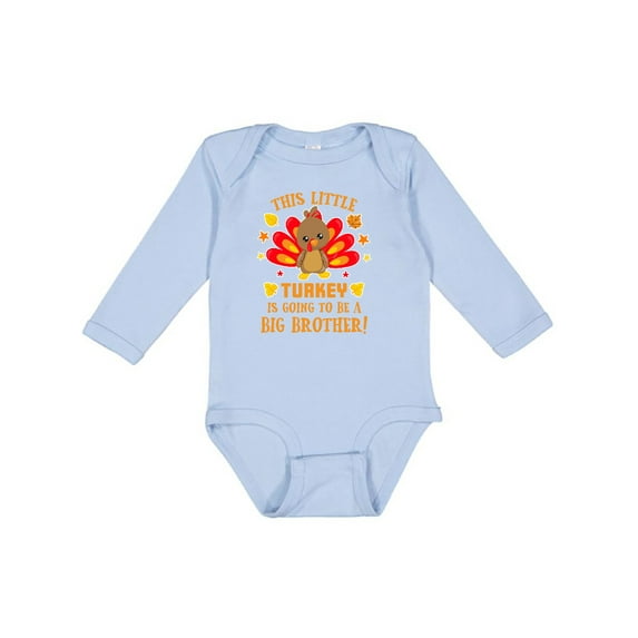 Inktastic This Little Turkey is Going to Be a Big Brother with Orange Text Boys Long Sleeve Baby Bodysuit