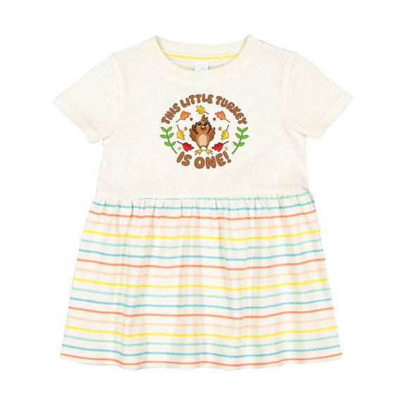 Inktastic This Little Turkey is One Cute Thanksgiving Birthday Girls Baby Dress
