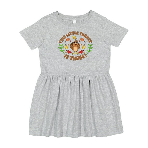 Inktastic This Little Turkey is Three Cute Thanksgiving Birthday Girls Toddler Dress