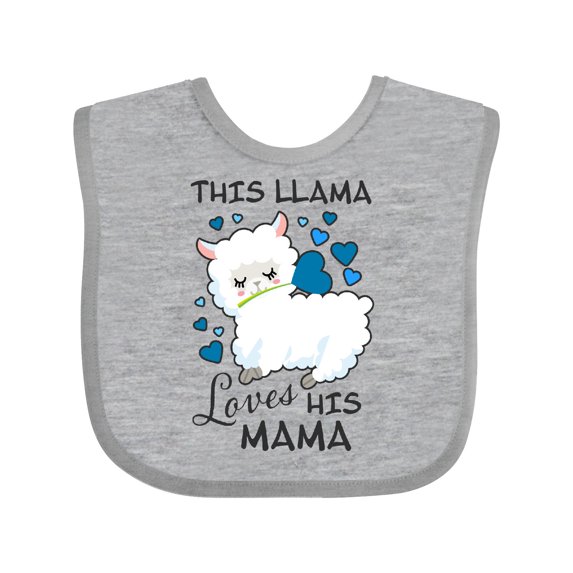 Inktastic This Llama Loves His Mama with Blue Hearts Boys Baby Bib