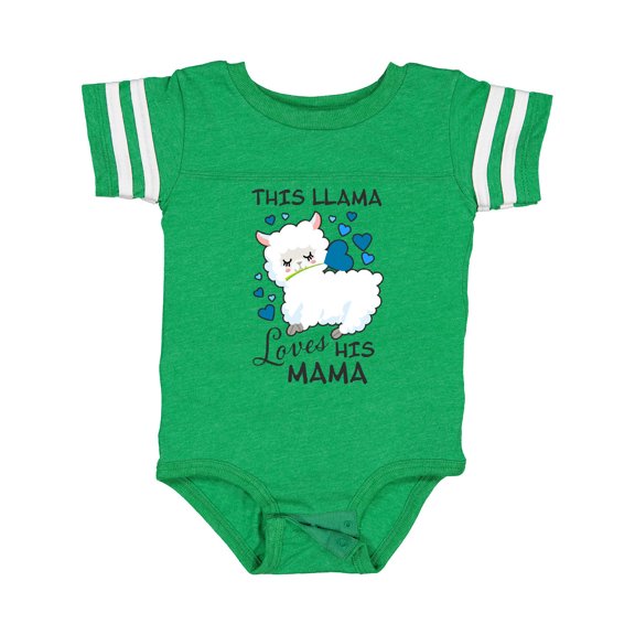 Inktastic This Llama Loves His Mama with Blue Hearts Boys Baby Bodysuit