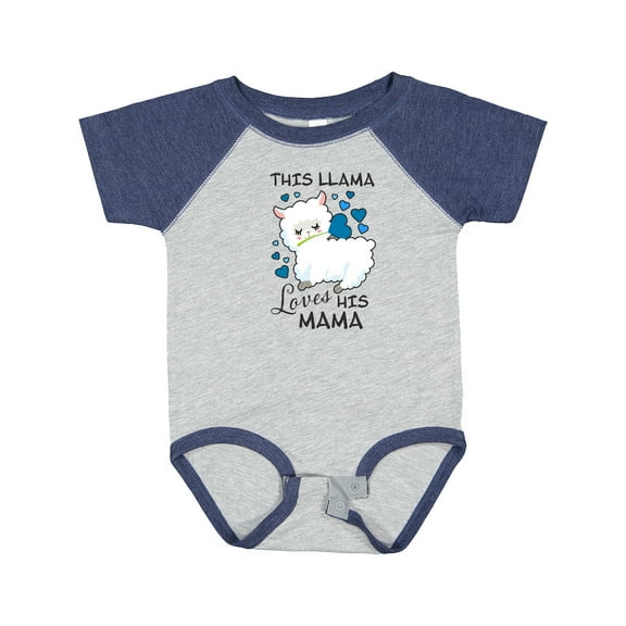 Inktastic This Llama Loves His Mama with Blue Hearts Boys Baby Bodysuit