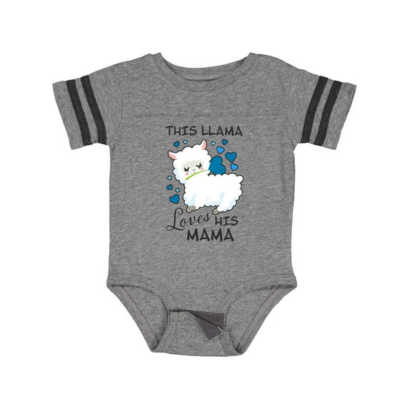 Inktastic This Llama Loves His Mama with Blue Hearts Boys Baby Bodysuit