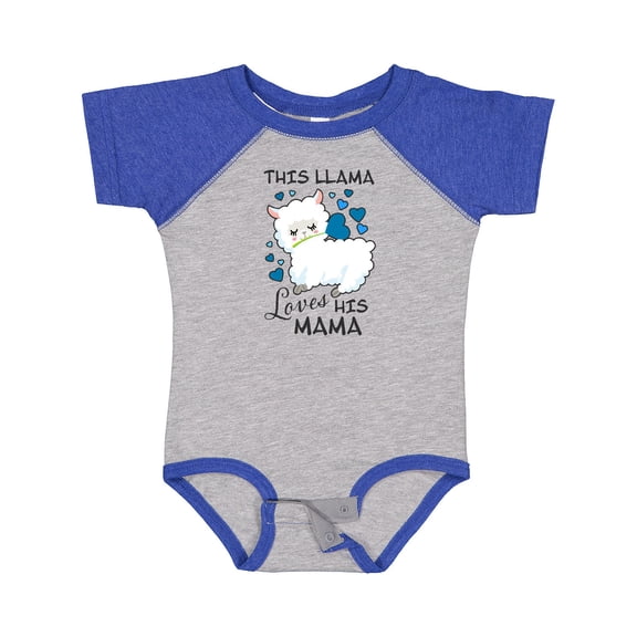 Inktastic This Llama Loves His Mama with Blue Hearts Boys Baby Bodysuit