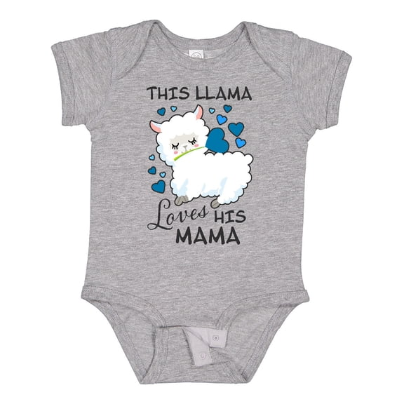 Inktastic This Llama Loves His Mama with Blue Hearts Boys Baby Bodysuit
