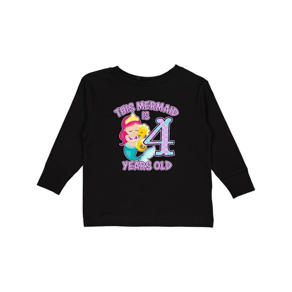 Inktastic This Mermaid is 4 Years Old Girls Long Sleeve Toddler T-Shirt