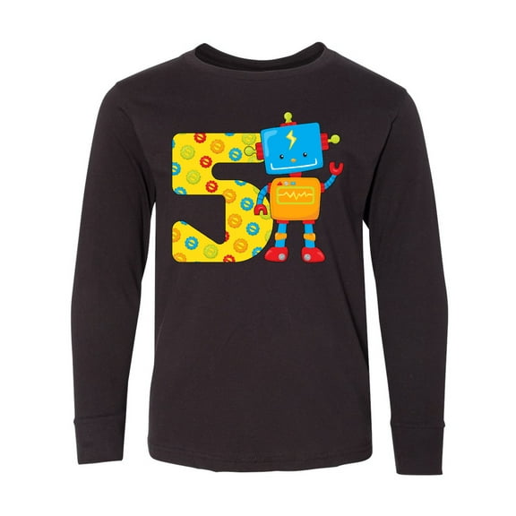 Inktastic This Robot is Five- Fifth Birthday Long Sleeve Youth T-Shirt