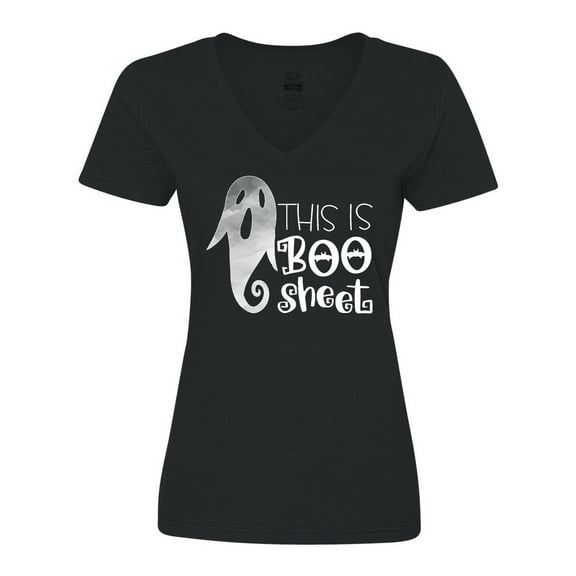 Inktastic This is Boo Sheet Funny Halloween Ghost Women's V-Neck T-Shirt