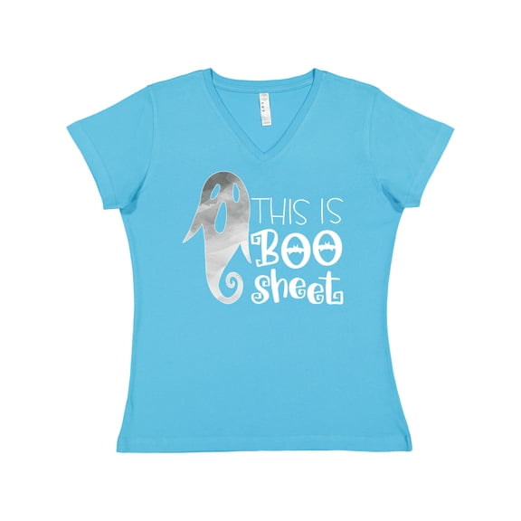 Inktastic This is Boo Sheet Funny Halloween Ghost Women's V-Neck T-Shirt