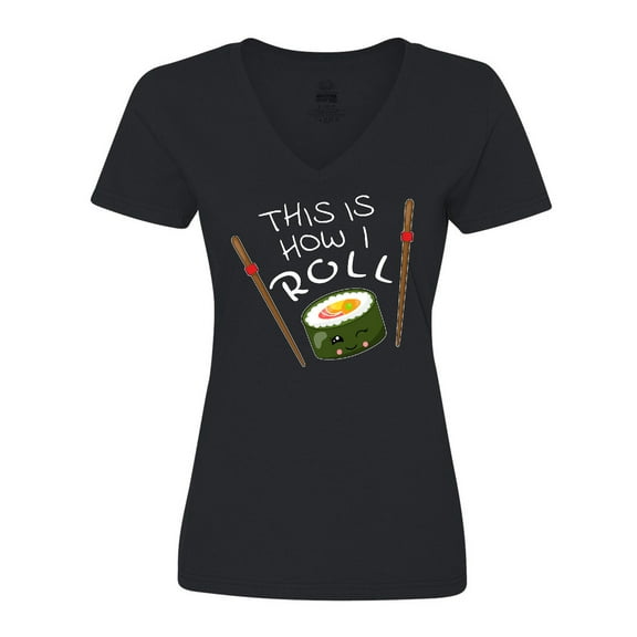 Inktastic This is How I Roll- Cute Sushi Women's V-Neck T-Shirt