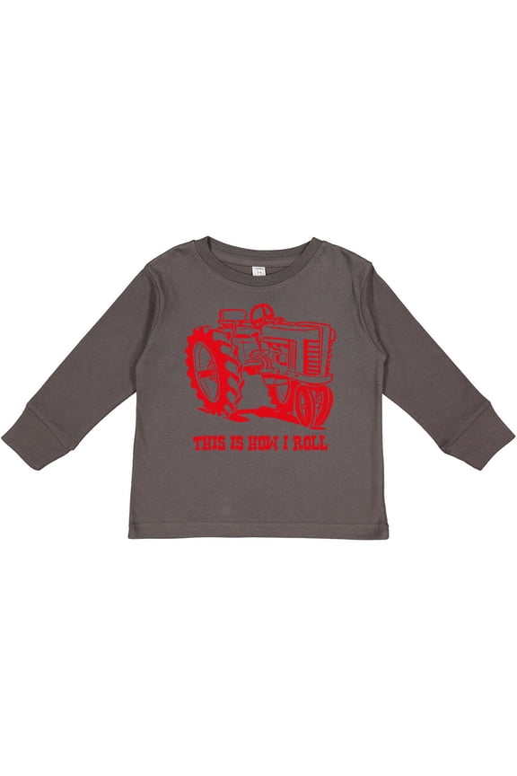 This is How I Roll Tractor RED Boys or Girls Long Sleeve Toddler T-Shirt