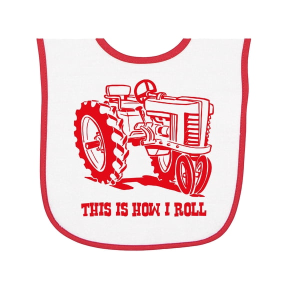 Inktastic This is How I Roll Tractor Red Baby Terry Cloth Bib