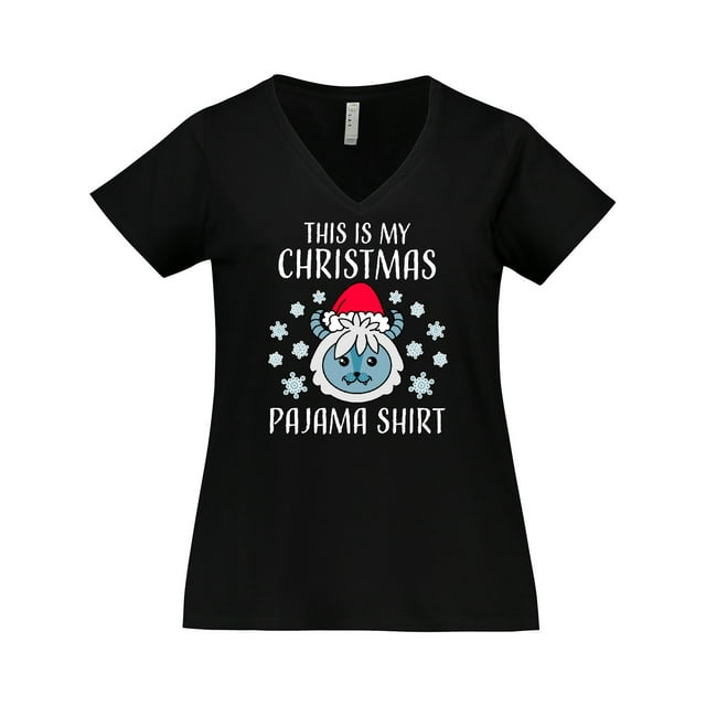 Inktastic This is My Christmas Pajama Shirt with Snow Monster Women's Plus Size V-Neck T-Shirt