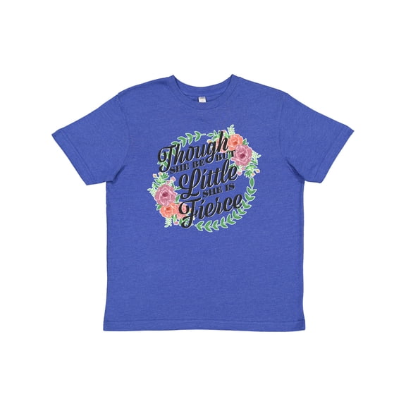 Inktastic Though She Be But Little She is Fierce with Flower Circle Illustration Youth T-Shirt